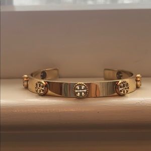 Tory Burch Gold Milgrain Logo Cuff Bracelet
